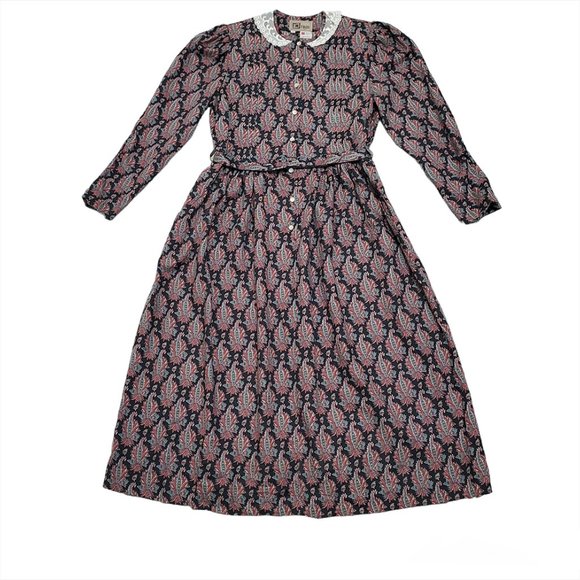 ORIGIN Vintage Maxi Dress 18 Floral Long Sleeve Lace Wool Blend Cottagec… - Picture 1 of 10